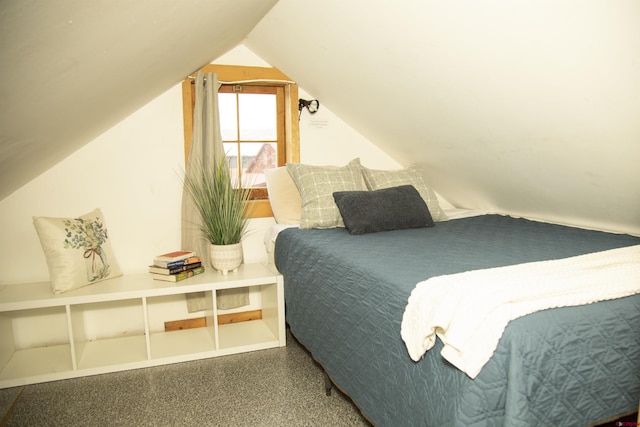 103 W 10 1/2 St, Creede, CO 81130 - bedroom with speckle patterned floor, lofted ceiling, and baseboards