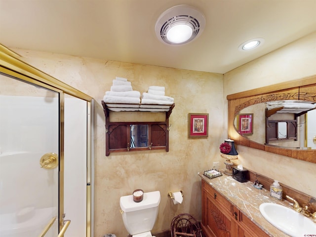 88 Castle Rock Ct, Crested Butte, CO 81224 - full bathroom with toilet, a shower with shower door, and vanity