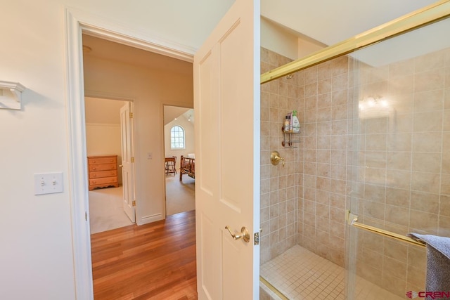 101 E Silver Sage Dr, Crested Butte, CO 81224 - full bath with a shower stall and wood finished floors