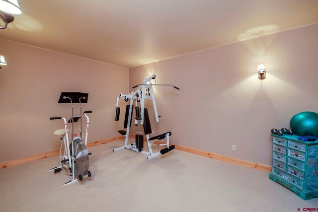 536 Journeys End Rd, Crested Butte, CO 81224 - exercise area with carpet flooring and baseboards