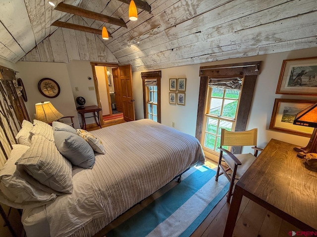 414 Maroon Ave, Crested Butte, CO 81224 - bedroom with wood finished floors, vaulted ceiling, and wooden ceiling
