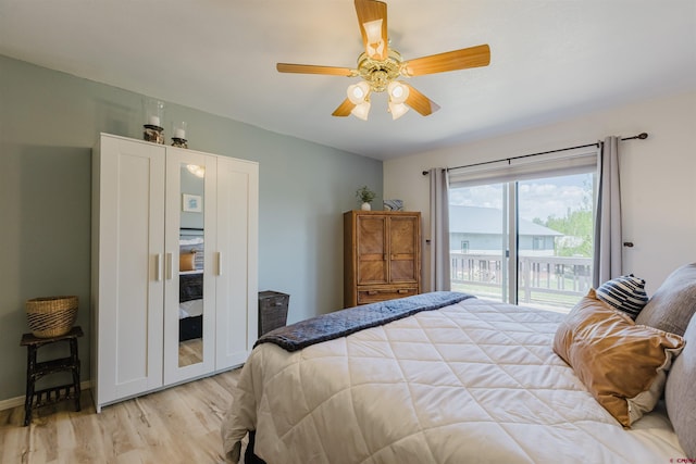 311 Falcon Dr, Pagosa Springs, CO 81147 - bedroom featuring access to exterior, light wood finished floors, ceiling fan, and baseboards