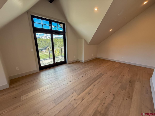 470 Meadow Dr, Crested Butte, CO 81224 - additional living space featuring lofted ceiling, light wood-type flooring, baseboards, and recessed lighting