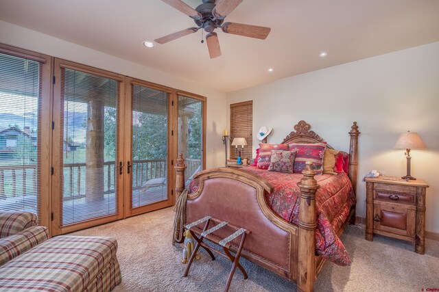 42 Gold Link Dr, Mount Crested Butte, CO 81225 - carpeted bedroom featuring access to exterior, recessed lighting, and ceiling fan