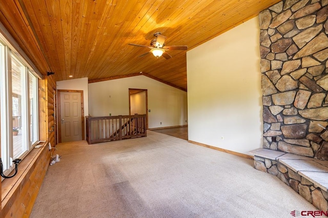 30 Stagecoach Rd, Bayfield, CO 81122 - additional living space featuring wooden ceiling, carpet, a ceiling fan, and vaulted ceiling