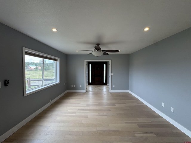 445 Saddle Cir, Pagosa Springs, CO 81147 - empty room with recessed lighting, ceiling fan, light wood-style floors, and baseboards