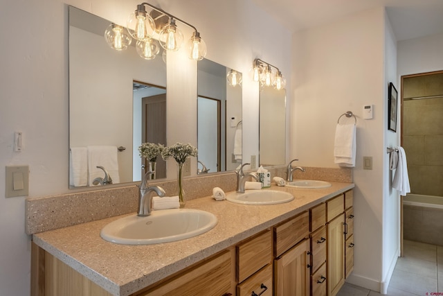 123 Boulders Way, Mountain Village, CO 81435 - bathroom with double vanity, tile patterned flooring, and  shower combination