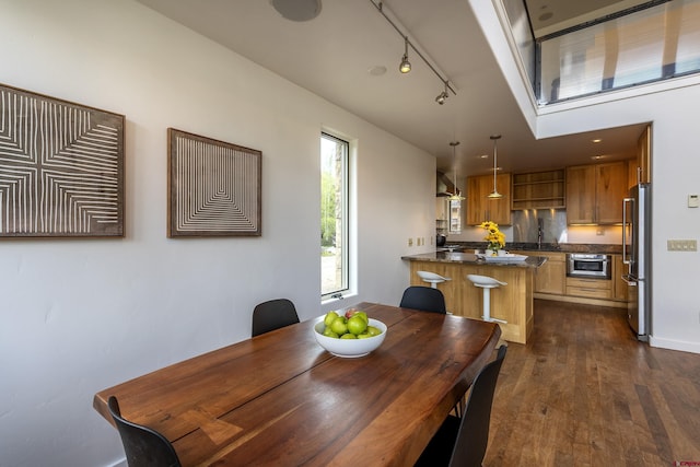 123 Boulders Way, Mountain Village, CO 81435 - dining space with dark wood-type flooring and rail lighting