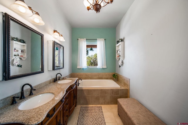 24180 Rd V.4, Dolores, CO 81323 - bathroom featuring a bath, tile patterned flooring, double vanity, and a chandelier
