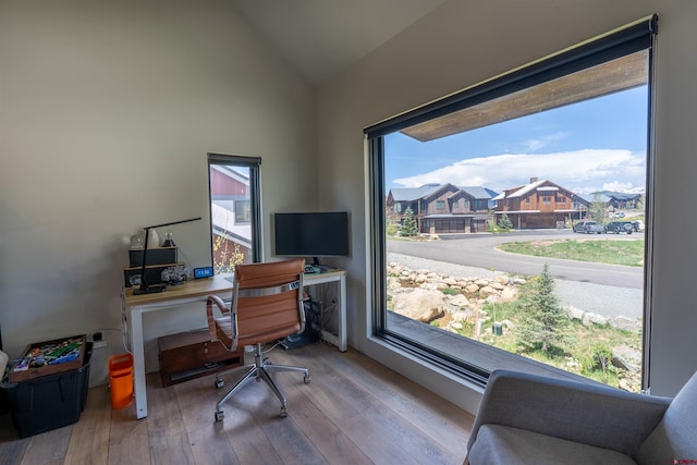 470 White Stallion Cir, Crested Butte, CO 81224 - office space featuring wood finished floors and vaulted ceiling