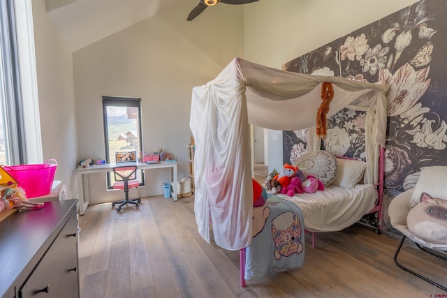 470 White Stallion Cir, Crested Butte, CO 81224 - bedroom with hardwood / wood-style floors and high vaulted ceiling