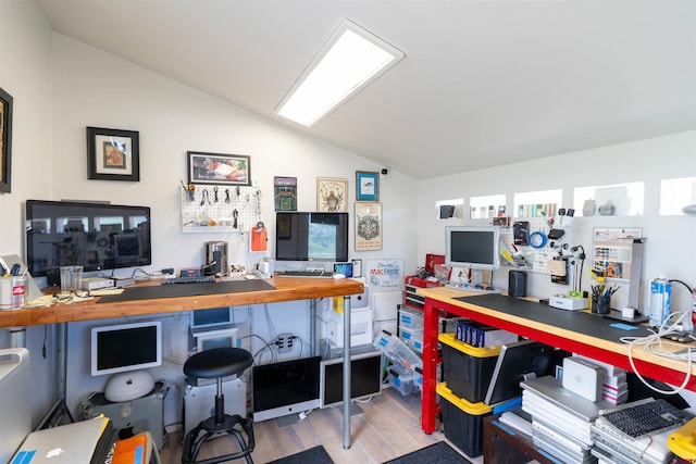 470 White Stallion Cir, Crested Butte, CO 81224 - office area featuring vaulted ceiling and wood finished floors