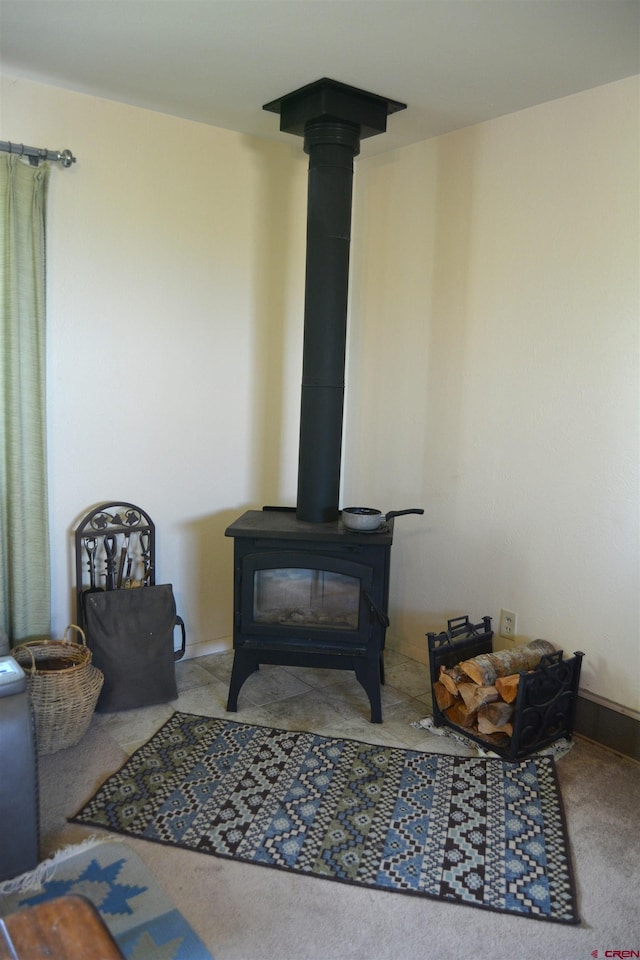 8801 2100th Rd, Austin, CO 81410 - detailed view of a wood stove and carpet flooring