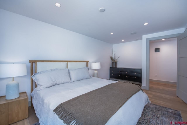 918 Belleview Ave, Crested Butte, CO 81224 - bedroom with wood finished floors, recessed lighting, and baseboards