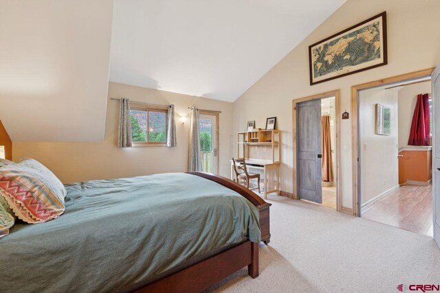 280 Marys Rd, Ridgway, CO 81432 - bedroom with carpet, high vaulted ceiling, and baseboards