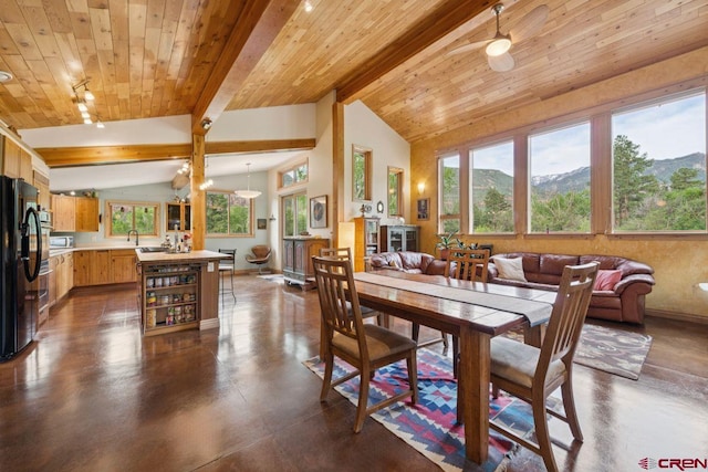 280 Marys Rd, Ridgway, CO 81432 - dining room with wooden ceiling and concrete flooring