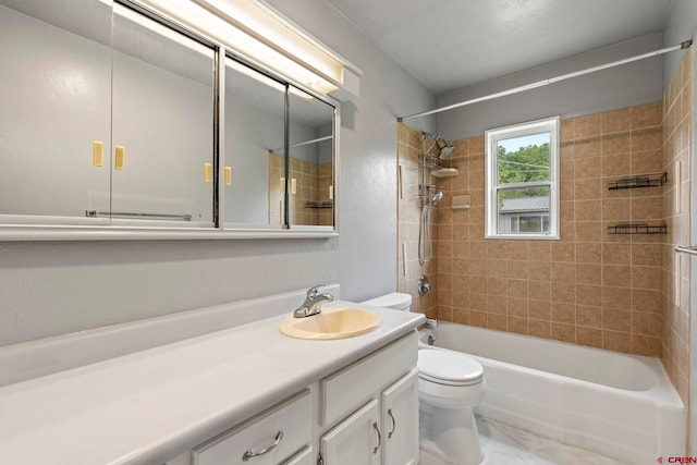 2224 Crestview Dr, Durango, CO 81301 - bathroom with vanity, toilet, shower / washtub combination, and marble finish flooring