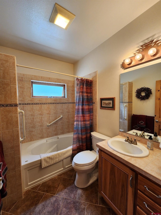 421 Elk Meadow Run, Antonito, CO 81120 - bathroom featuring shower / tub combo, vanity, and toilet