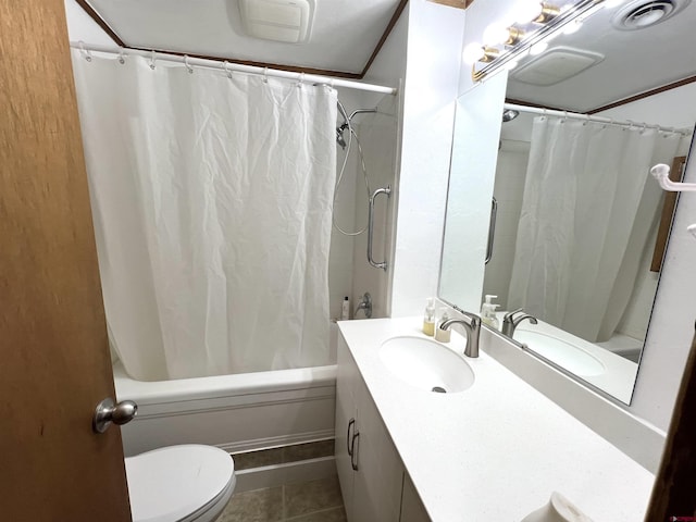 14702 Rd 14, Cahone, CO 81320 - bathroom with vanity, shower / bath combo, toilet, and tile patterned flooring