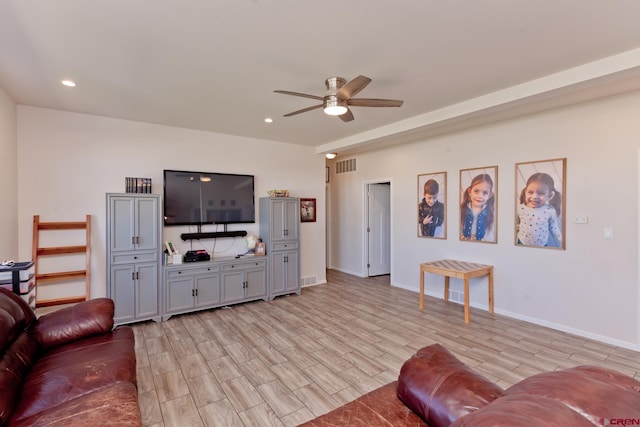 729 Spotted Pony Ct, Delta, CO 81416 - living area featuring ceiling fan, light wood finished floors, recessed lighting, and baseboards