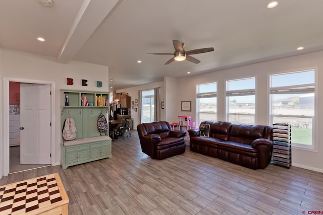 729 Spotted Pony Ct, Delta, CO 81416 - living area with healthy amount of natural light, ceiling fan, light wood-style floors, and recessed lighting