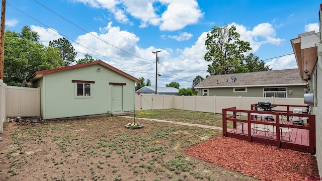 355 NW 5th St, Cedaredge, CO 81413 - fenced backyard with a deck and an outdoor structure