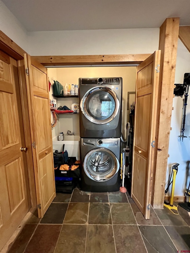 607 Second St Unit B, Crested Butte, CO 81224 - laundry area with stacked washer and clothes dryer