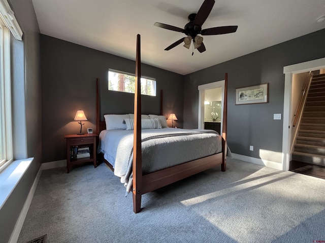 43 Big Bend Loop, Durango, CO 81301 - bedroom with carpet, ensuite bathroom, and a ceiling fan