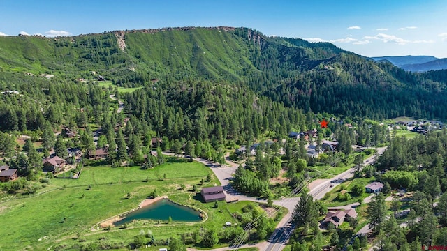 95 Ute Pass W, Durango, CO 81301 - aerial view of property and surrounding area with a heavily wooded area and a water and mountain view