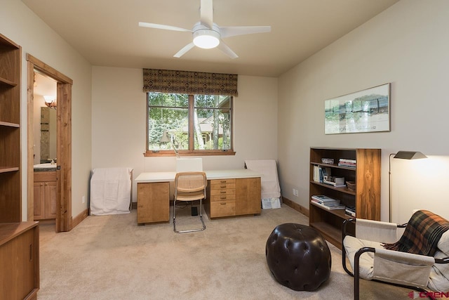 435 Red Rock Rd, Durango, CO 81301 - home office featuring light colored carpet and a ceiling fan