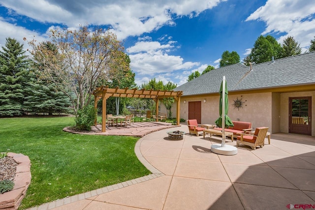 435 Red Rock Rd, Durango, CO 81301 - view of patio / terrace with a pergola and an outdoor living space with a fire pit