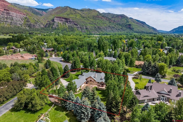 435 Red Rock Rd, Durango, CO 81301 - aerial view of property and surrounding area with a mountain backdrop and property boundaries highlighted