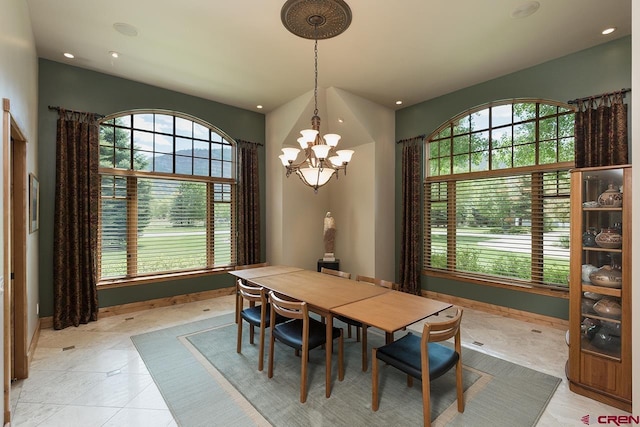 435 Red Rock Rd, Durango, CO 81301 - dining area with a chandelier, plenty of natural light, recessed lighting, and light tile patterned floors