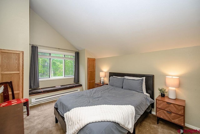 166 Yankee Girl Ct Unit 313, Durango, CO 81301 - carpeted bedroom with vaulted ceiling and a baseboard radiator