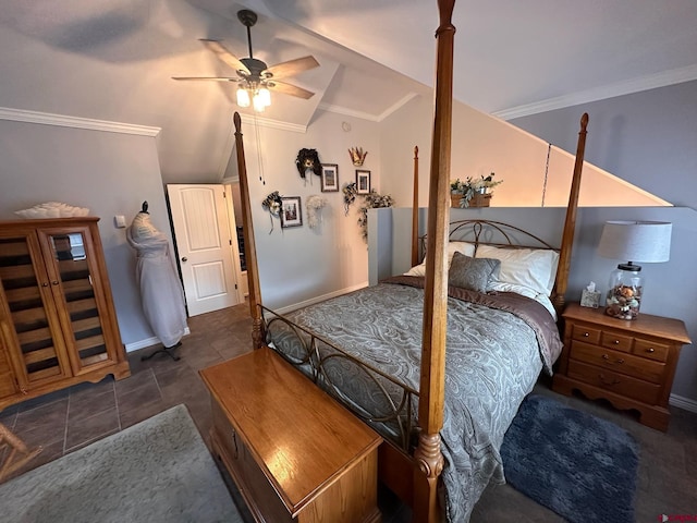 1250 Snowden St, Silverton, CO 81433 - bedroom with lofted ceiling, ceiling fan, and crown molding