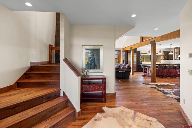 322 Wapiti Ln, Crested Butte, CO 81224 - stairway featuring wood-type flooring and recessed lighting