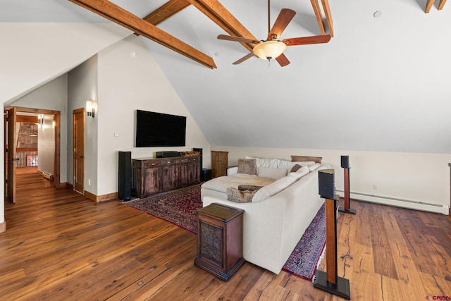 322 Wapiti Ln, Crested Butte, CO 81224 - living area featuring a baseboard heating unit, ceiling fan, and hardwood / wood-style flooring