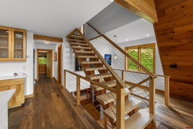 41 Cinnamon Mountain Rd, Mount Crested Butte, CO 81225 - stairway with hardwood / wood-style flooring and recessed lighting