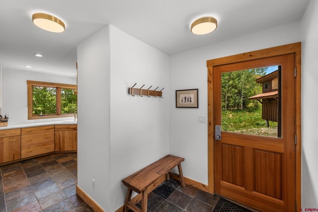 41 Cinnamon Mountain Rd, Mount Crested Butte, CO 81225 - foyer entrance with stone tile flooring and recessed lighting
