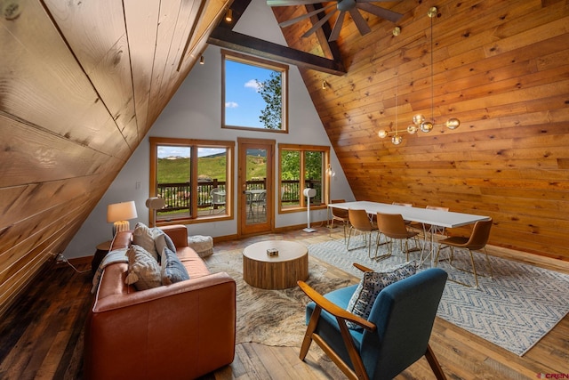 41 Cinnamon Mountain Rd, Mount Crested Butte, CO 81225 - living area with hardwood / wood-style floors, a ceiling fan, and wood ceiling