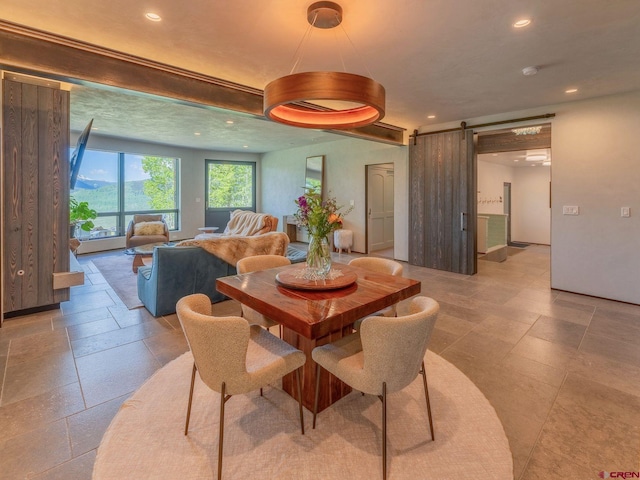 3 Summit Ct, Mount Crested Butte, CO 81225 - dining space featuring a barn door and recessed lighting