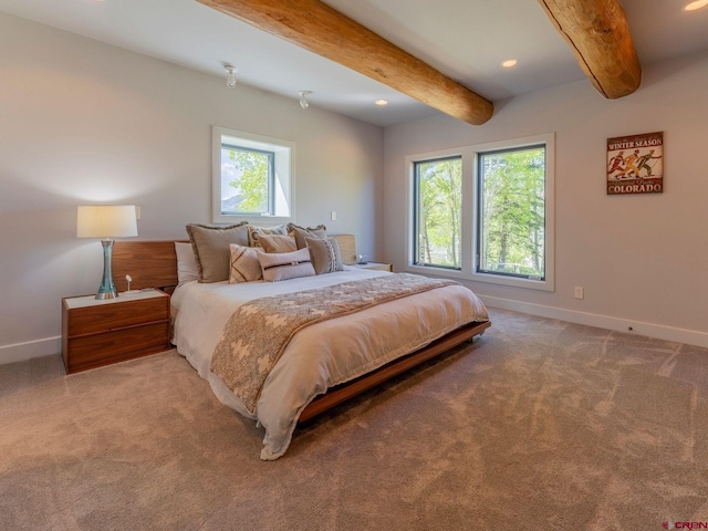 3 Summit Ct, Mount Crested Butte, CO 81225 - bedroom featuring carpet floors, beamed ceiling, and recessed lighting