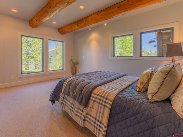 3 Summit Ct, Mount Crested Butte, CO 81225 - carpeted bedroom featuring recessed lighting and beam ceiling
