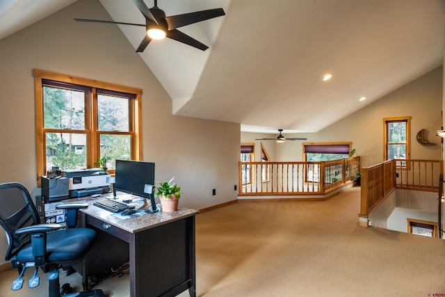 15 Edgemont Way, Durango, CO 81301 - carpeted office featuring ceiling fan, lofted ceiling, and recessed lighting