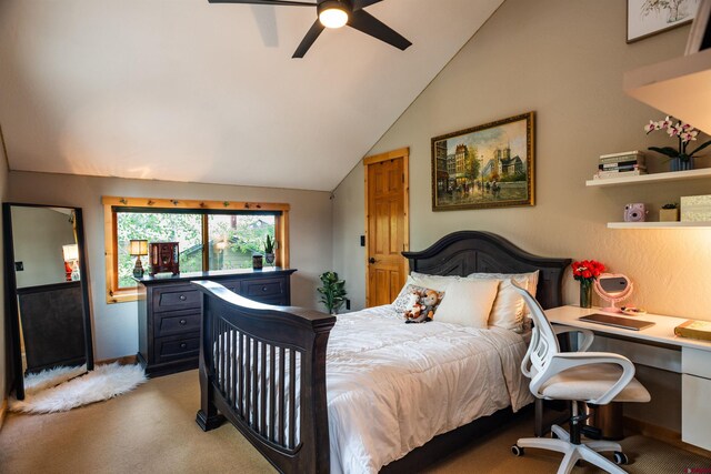 15 Edgemont Way, Durango, CO 81301 - carpeted bedroom featuring lofted ceiling, a desk, and ceiling fan