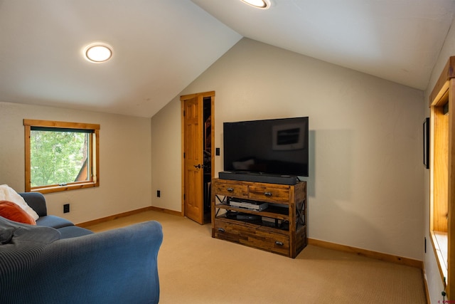 15 Edgemont Way, Durango, CO 81301 - living room featuring lofted ceiling and light carpet