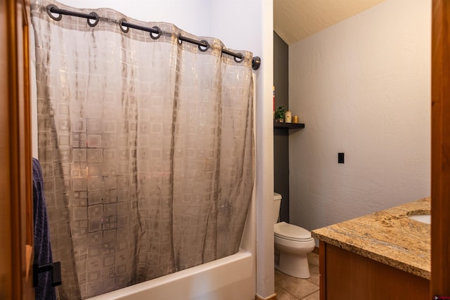 15 Edgemont Way, Durango, CO 81301 - full bathroom featuring vanity, shower / bath combination with curtain, vaulted ceiling, and tile patterned flooring