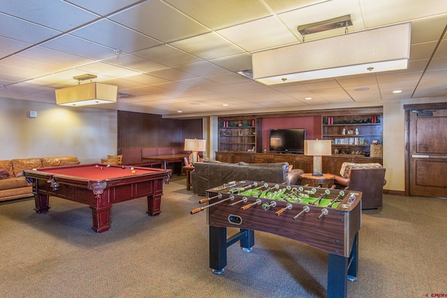 24 Sheol St Unit 202, Durango, CO 81301 - game room featuring carpet flooring, pool table, built in features, and a paneled ceiling
