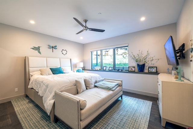 928 Twin Buttes Ave, Durango, CO 81301 - bedroom featuring recessed lighting, dark wood-style flooring, and a ceiling fan