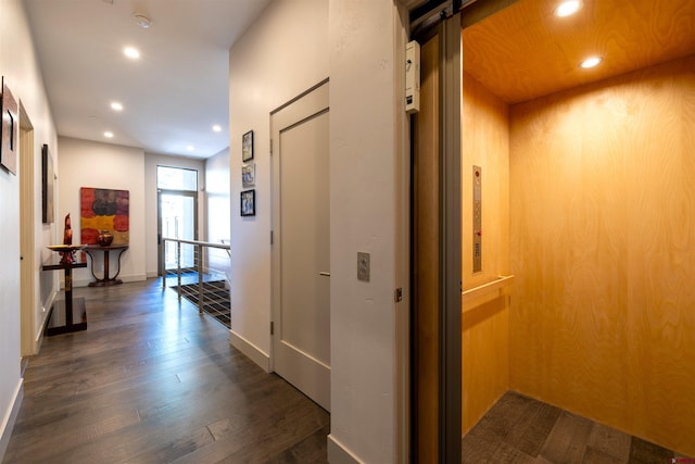 928 Twin Buttes Ave, Durango, CO 81301 - corridor featuring elevator, recessed lighting, and dark wood-style floors